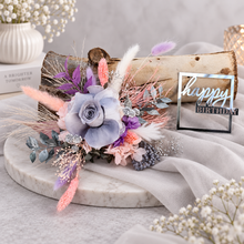 Load image into Gallery viewer, Happy Birthday Preserved flowers cake topper in grey, pink & purple