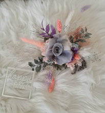 Load image into Gallery viewer, Happy Birthday Preserved flowers cake topper in grey, pink & purple