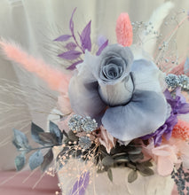 Load image into Gallery viewer, Happy Birthday Preserved flowers cake topper in grey, pink & purple