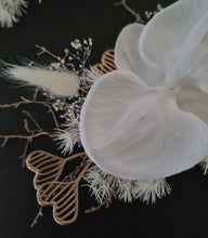 Load image into Gallery viewer, Everlasting flowers - white orchid triple cake toppers / white & gold incl Mr & Mrs sign