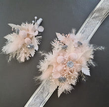 Load image into Gallery viewer, Preserved flowers corsage & buttonhole blush & silver - School formal / wedding
