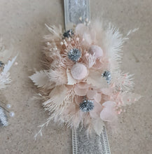 Load image into Gallery viewer, Preserved flowers corsage & buttonhole blush & silver - School formal / wedding