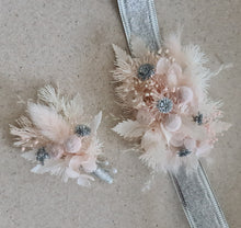 Load image into Gallery viewer, Preserved flowers corsage & buttonhole blush & silver - School formal / wedding
