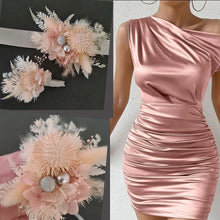 Load image into Gallery viewer, Preserved blush flowers corsage & buttonhole with silver - School formal / wedding
