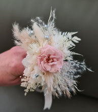 Load image into Gallery viewer, Preserved flowers corsage & buttonhole French rose blush & silver - School formal / wedding