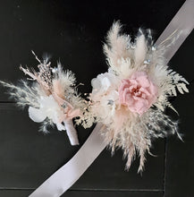 Load image into Gallery viewer, Preserved flowers corsage & buttonhole French rose blush & silver - School formal / wedding