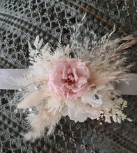 Load image into Gallery viewer, Preserved flowers corsage & buttonhole French rose blush & silver - School formal / wedding
