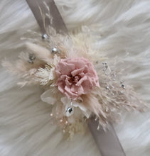 Load image into Gallery viewer, Preserved flowers corsage & buttonhole French rose blush & silver - School formal / wedding
