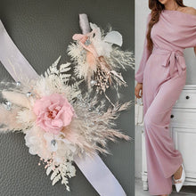Load image into Gallery viewer, Preserved flowers corsage & buttonhole French rose blush & silver - School formal / wedding