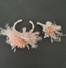 Load image into Gallery viewer, Preserved flowers bangle bracelet corsage & buttonhole blush - School formal / wedding