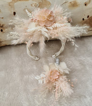 Load image into Gallery viewer, Preserved flowers bangle bracelet corsage & buttonhole blush - School formal / wedding