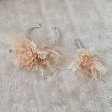 Load image into Gallery viewer, Preserved flowers bangle bracelet corsage & buttonhole blush - School formal / wedding