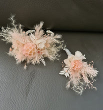 Load image into Gallery viewer, Preserved flowers bangle bracelet corsage & buttonhole blush - School formal / wedding