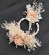 Load image into Gallery viewer, Preserved flowers bangle bracelet corsage & buttonhole blush - School formal / wedding