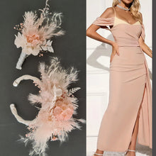 Load image into Gallery viewer, Preserved flowers bangle bracelet corsage & buttonhole blush - School formal / wedding