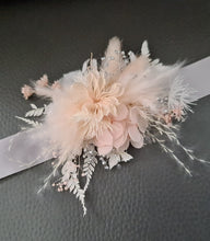 Load image into Gallery viewer, Blush & silver preserved flowers corsage & buttonhole - School formal / wedding