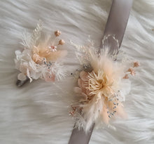 Load image into Gallery viewer, Blush & silver preserved flowers corsage & buttonhole - School formal / wedding
