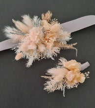 Load image into Gallery viewer, Blush peach & silver preserved corsage & buttonhole - School formal / wedding