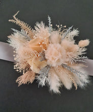 Load image into Gallery viewer, Blush peach & silver preserved corsage & buttonhole - School formal / wedding