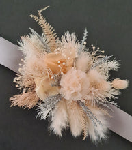 Load image into Gallery viewer, Blush peach & silver preserved corsage & buttonhole - School formal / wedding