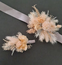 Load image into Gallery viewer, Blush peach & silver preserved corsage & buttonhole - School formal / wedding