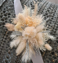 Load image into Gallery viewer, Blush peach & silver preserved corsage & buttonhole - School formal / wedding