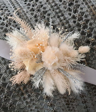 Load image into Gallery viewer, Blush peach & silver preserved corsage & buttonhole - School formal / wedding