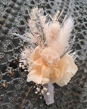 Load image into Gallery viewer, Blush peach & silver preserved corsage & buttonhole - School formal / wedding