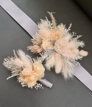 Load image into Gallery viewer, Blush peach & silver preserved corsage & buttonhole - School formal / wedding