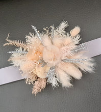 Load image into Gallery viewer, Blush peach & silver preserved corsage & buttonhole - School formal / wedding