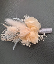 Load image into Gallery viewer, Blush peach & silver preserved corsage & buttonhole - School formal / wedding