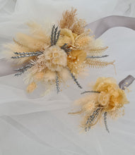 Load image into Gallery viewer, Blush peach & silver preserved corsage & buttonhole - School formal / wedding