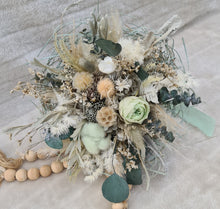 Load image into Gallery viewer, Unique sage green / green preserved everlasting flowers bridal bouquet & buttonhole – Elopement Set