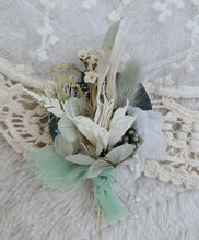 Load image into Gallery viewer, Unique sage green / green preserved everlasting flowers bridal bouquet & buttonhole – Elopement Set