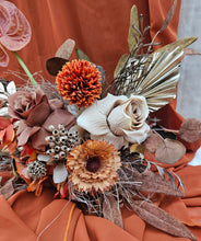 Load image into Gallery viewer, Rustic style terracotta orange wedding signing table flowers - Centrepiece