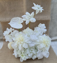 Load image into Gallery viewer, Modern Milky white & white neutral wedding signing table flowers - Centrepiece