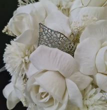Load image into Gallery viewer, Milky white bridal bouquet & buttonhole w glitter & crystals - Elopement set