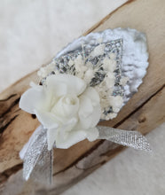 Load image into Gallery viewer, Milky white bridal bouquet & buttonhole w glitter & crystals - Elopement set