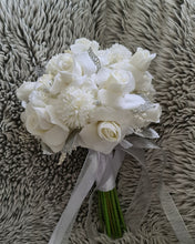 Load image into Gallery viewer, Milky white bridal bouquet & buttonhole w glitter & crystals - Elopement set