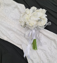 Load image into Gallery viewer, Milky white bridal bouquet & buttonhole w glitter & crystals - Elopement set