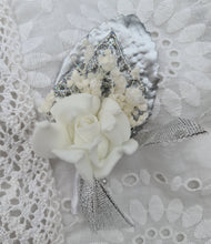 Load image into Gallery viewer, Milky white bridal bouquet & buttonhole w glitter & crystals - Elopement set
