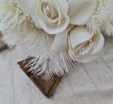 Load image into Gallery viewer, Milky white bridal bouquet & buttonhole with white feathers - Elopement set