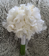Load image into Gallery viewer, Milky white bridal bouquet & buttonhole with white feathers - Elopement set