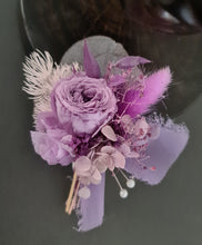 Load image into Gallery viewer, Groom's mini preserved peony buttonhole - dusty purple - wedding
