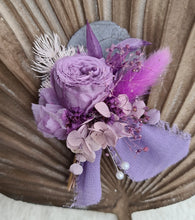 Load image into Gallery viewer, Groom's mini preserved peony buttonhole - dusty purple - wedding