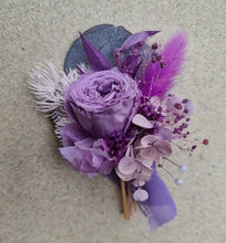 Load image into Gallery viewer, Groom's mini preserved peony buttonhole - dusty purple - wedding