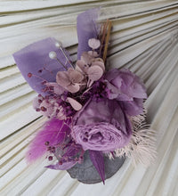 Load image into Gallery viewer, Groom's mini preserved peony buttonhole - dusty purple - wedding