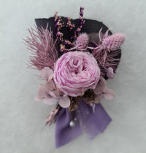 Load image into Gallery viewer, Groom's mini preserved peony buttonhole - violet, pink, purple - wedding
