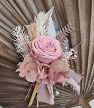 Load image into Gallery viewer, Groom's mini preserved peony buttonhole - dusty pink, blush mauve - wedding