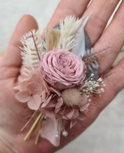 Load image into Gallery viewer, Groom's mini preserved peony buttonhole - dusty pink, blush mauve - wedding